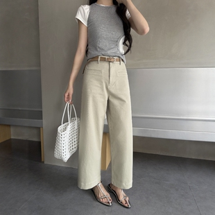 宽松显瘦休闲裤 新款 女口袋设计感2026春季 欧货小个子九分直筒裤