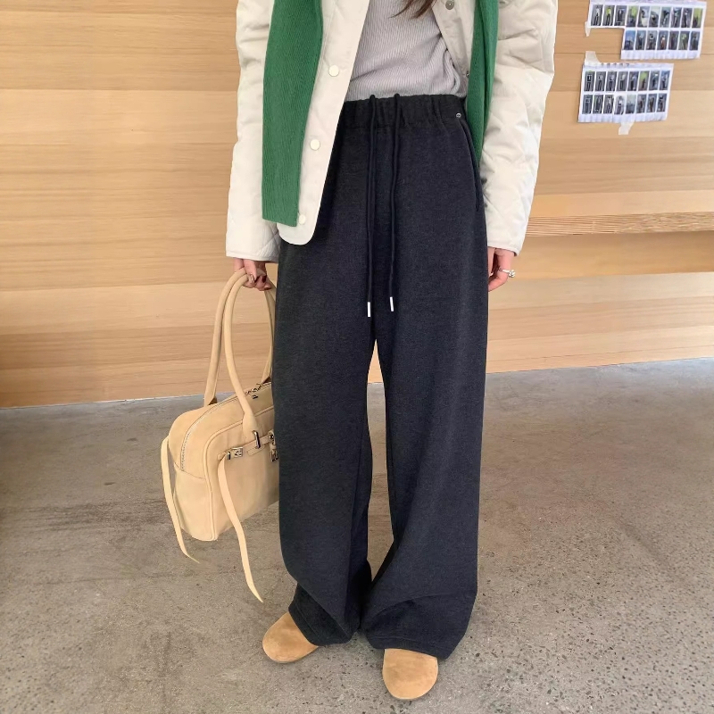 羊绒呢糯米裤女卫裤垂感直筒裤