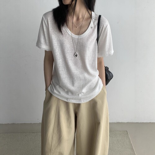 夏季U领短袖宽松显瘦蕾丝T恤