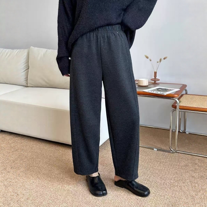 韩版松紧腰羊绒九分裤女2025秋季新款欧洲站时尚百搭显瘦休闲裤潮