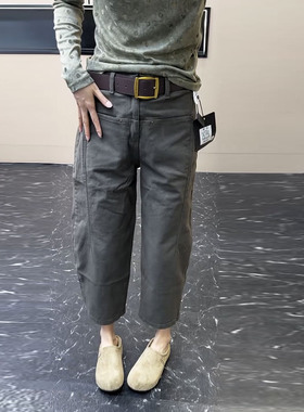 欧美风军绿色工装牛仔裤女九分阔腿裤高腰宽松显瘦百搭大码老爹裤