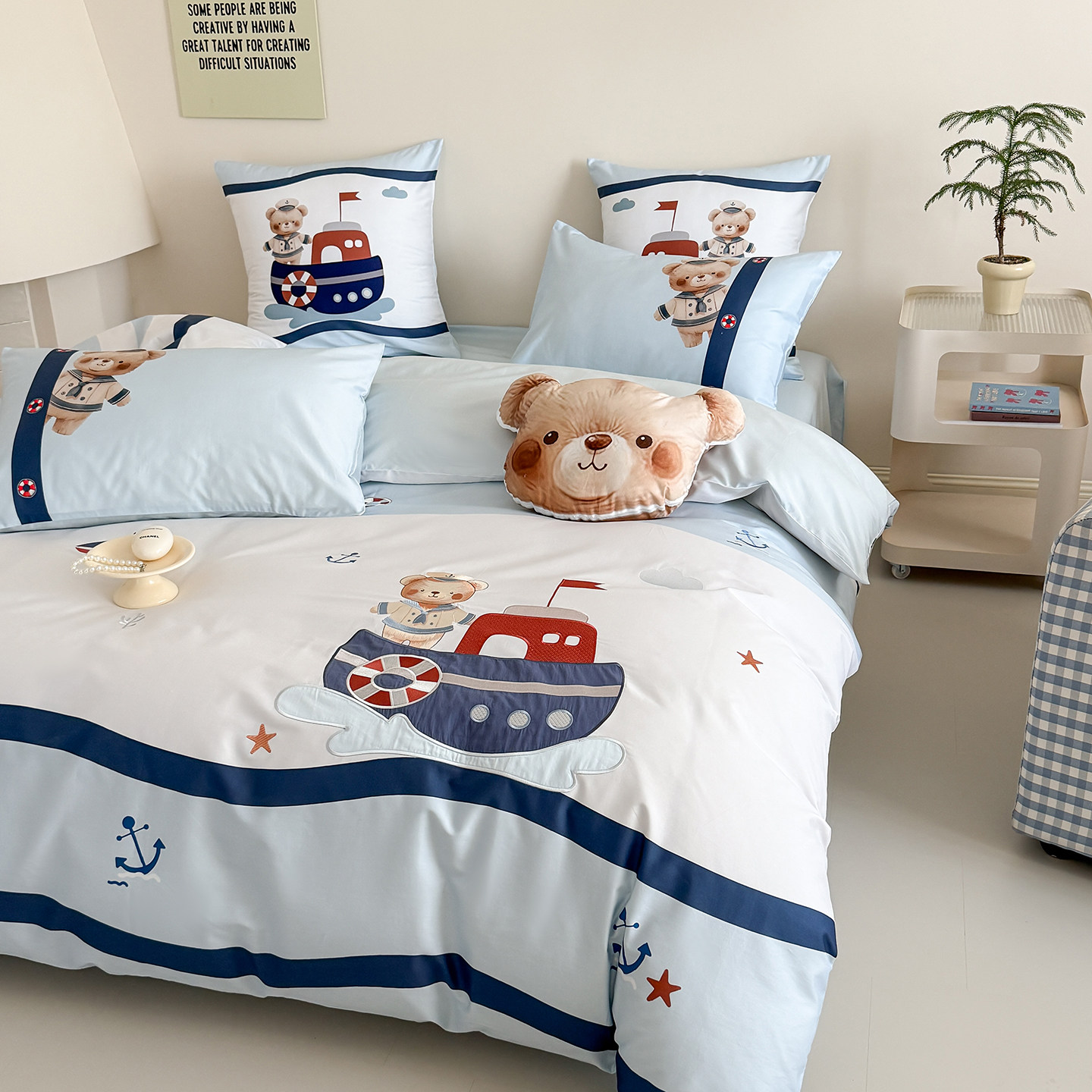 全棉100S长绒棉卡通贴布绣四件套纯棉可爱1.8床儿童刺绣床上用品