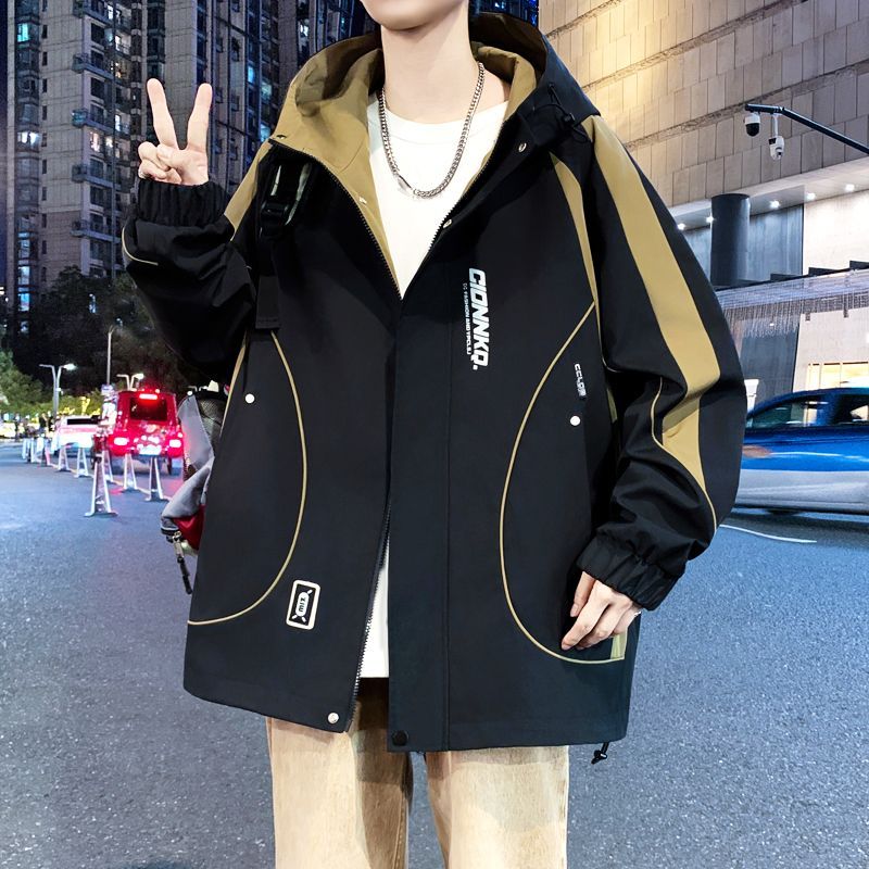 2025新款男士夹克外套青少年时尚爆款帅气学生连帽夹克冲锋上衣潮