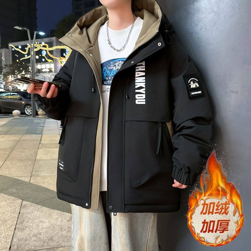 青少年夹克抖音爆款加绒加厚夹克外套时尚帅气学生男士夹克上衣潮