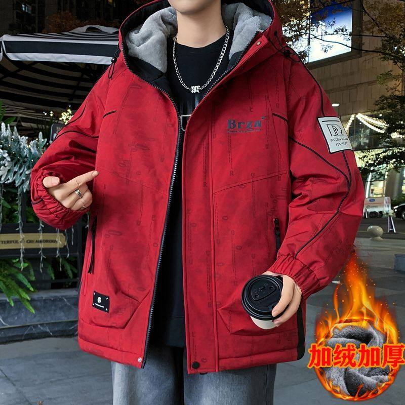 青少年男士冬季外套加绒加厚保暖夹克秋冬装潮流百搭学生冲锋衣服