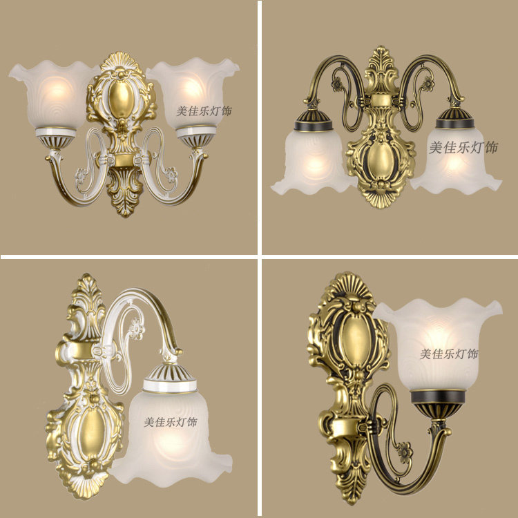 欧式新款美式卧室床头灯客厅背景墙双头简欧玻璃复古走廊创意壁灯