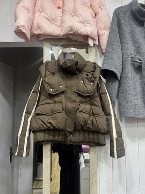 欧力尼潮牌欧货冬新款时尚连帽条纹撞拼色宽松保暖休闲短款羽绒服