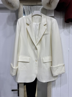v领西装外套女款秋蕾丝拼接韩系休闲宽松长袖开衫西服上衣高级感