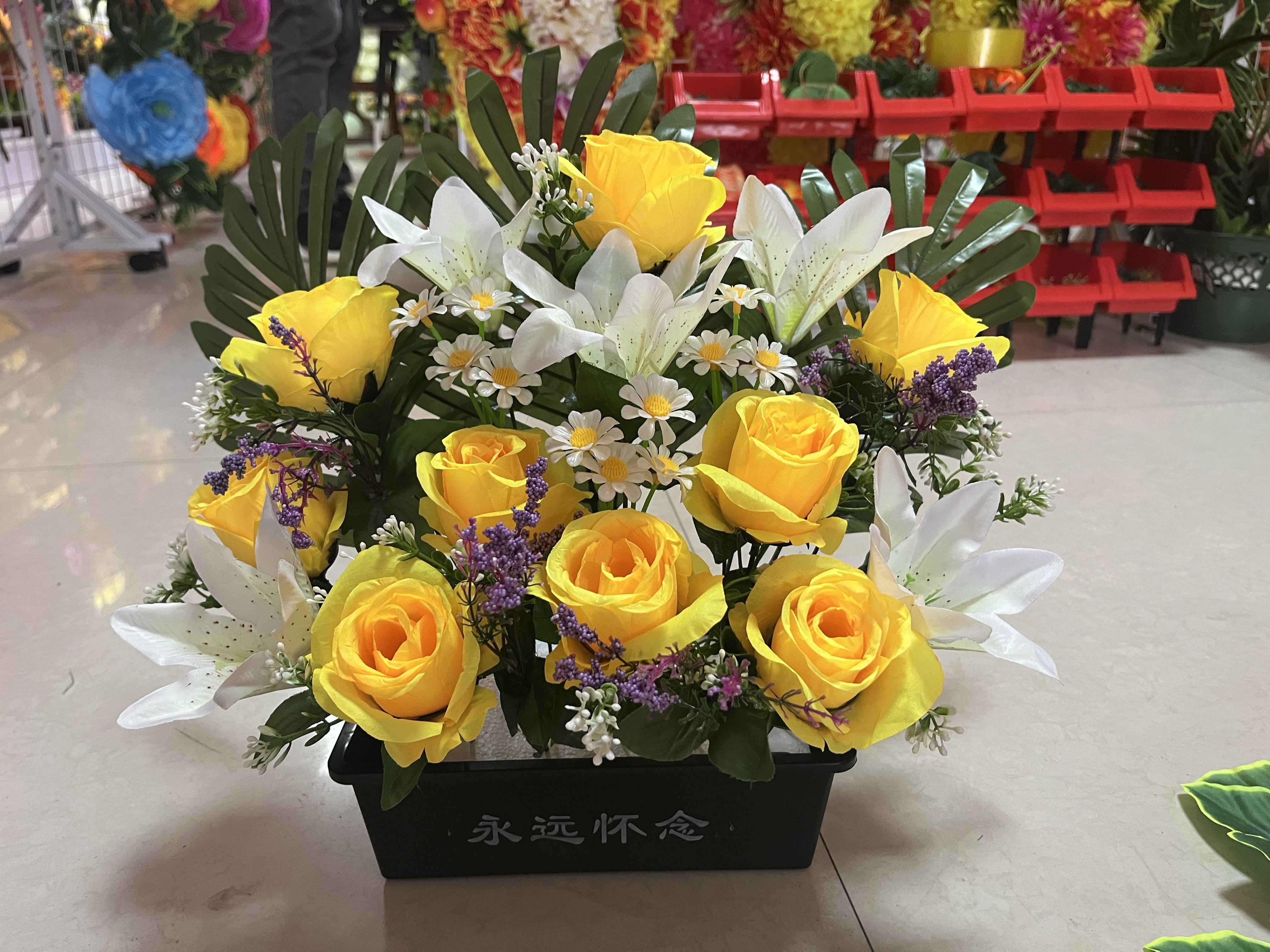 手捧花绢花10朵玫瑰3朵百合高质量仿真玫瑰思念十月一怀念亲人