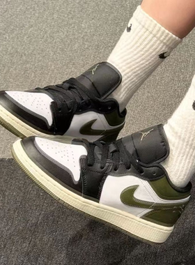 耐克/Nike Air Jordan 1 黑绿低帮 防滑运动舒适篮球鞋553560-092