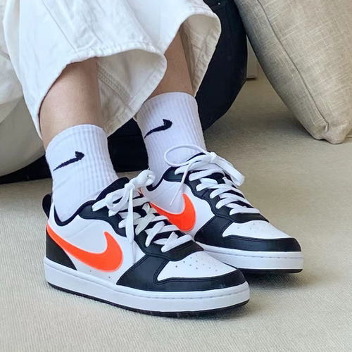 耐克/Nike Court Borough Low 黑白橙休闲百搭女子板鞋BQ5448-115