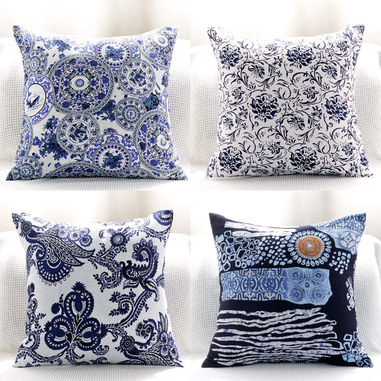双面青花瓷抱枕民族风复古中式沙发靠背靠垫套腰枕头棉麻布艺方形