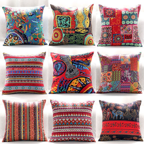 复古民族风抱枕套靠背垫棉麻布艺