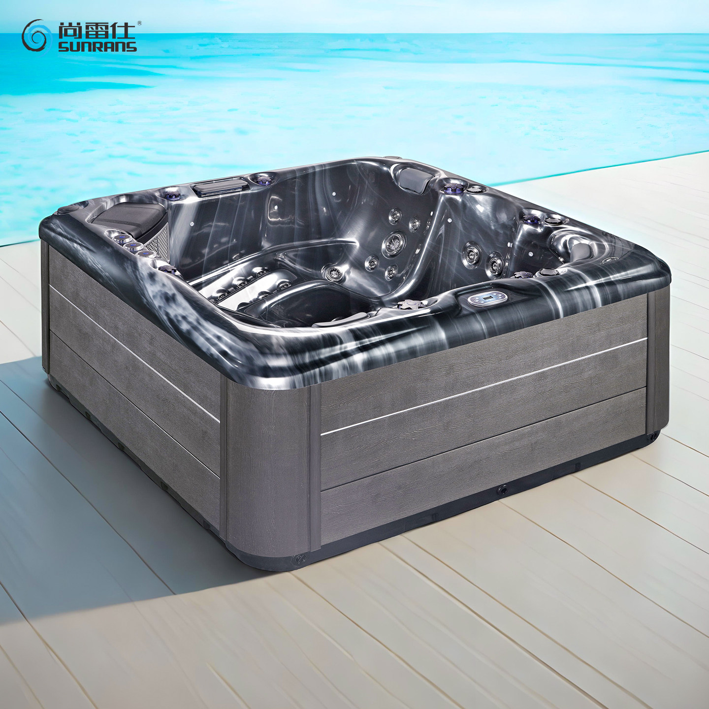 别墅户外阳光房智能恒温冲浪按摩大浴缸 亚克力独立浴缸浴池