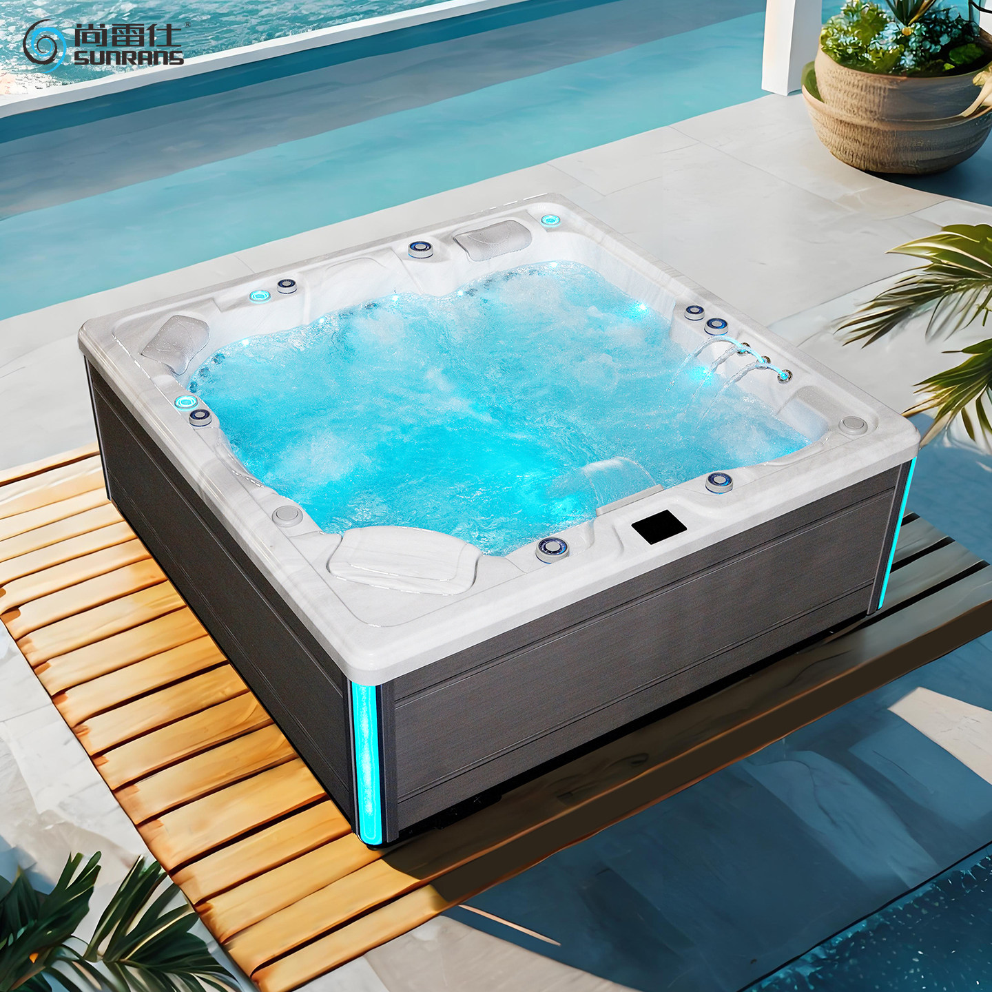民宿别墅户外亚克力家用大浴缸智能恒温冲浪按摩浴盆独立式温泉