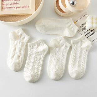 白色袜子女短袜夏季 可爱日系低帮船袜 浅口条纹麻花短筒袜夏天薄款