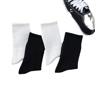 新黑白高邦女袜日系ins潮百搭运动情侣袜薄款 袜子 高橡筋女袜