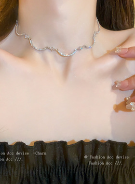 镶钻锆石弧线项链欧美时尚个性设计感锁骨链小众冷淡风项饰女