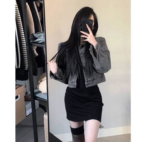 高级感复古烟灰色牛仔外