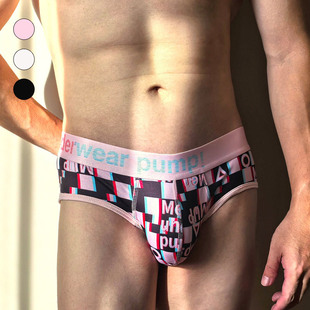 【辉教练实拍】个性格子印花内裤男士PUMP低腰修身健身运动三角潮