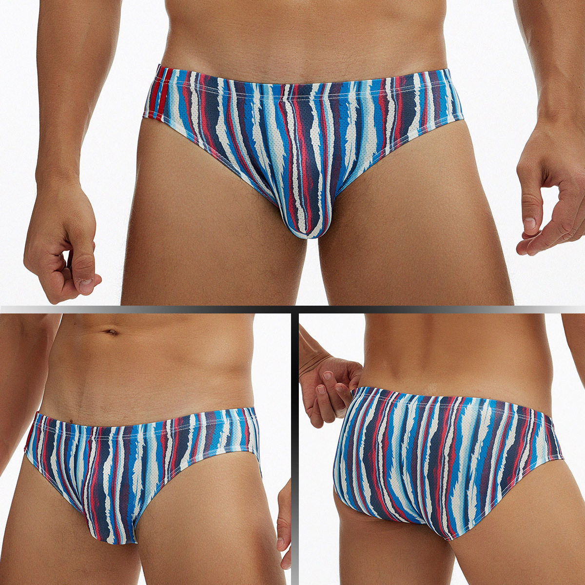 夏欧美青年外贸低腰男士内裤头卡通印花U凸网孔排汗三角裤E-069