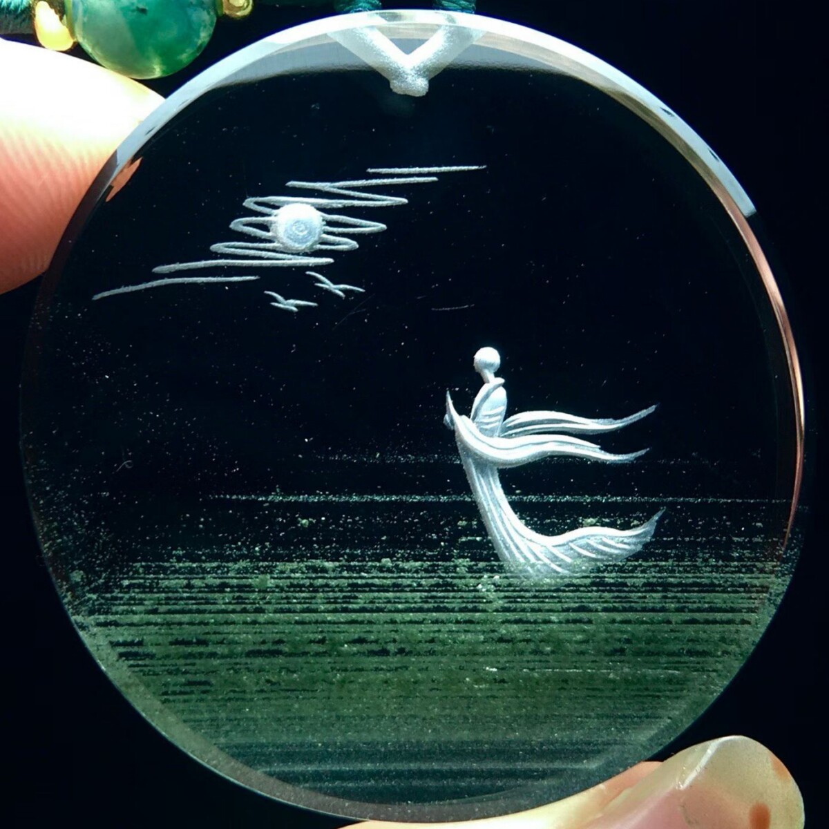 天然白水晶绿幽灵雕刻内雕阴雕悟道吊坠一心向佛项链挂件佛像男女