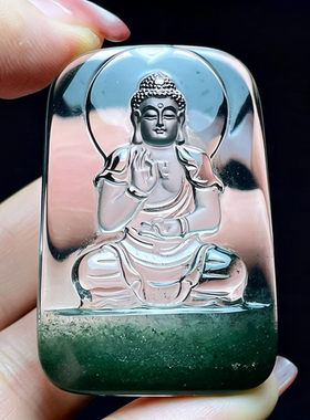 天然白水晶绿幽灵雕刻阿弥陀佛佛像吊坠本命佛
