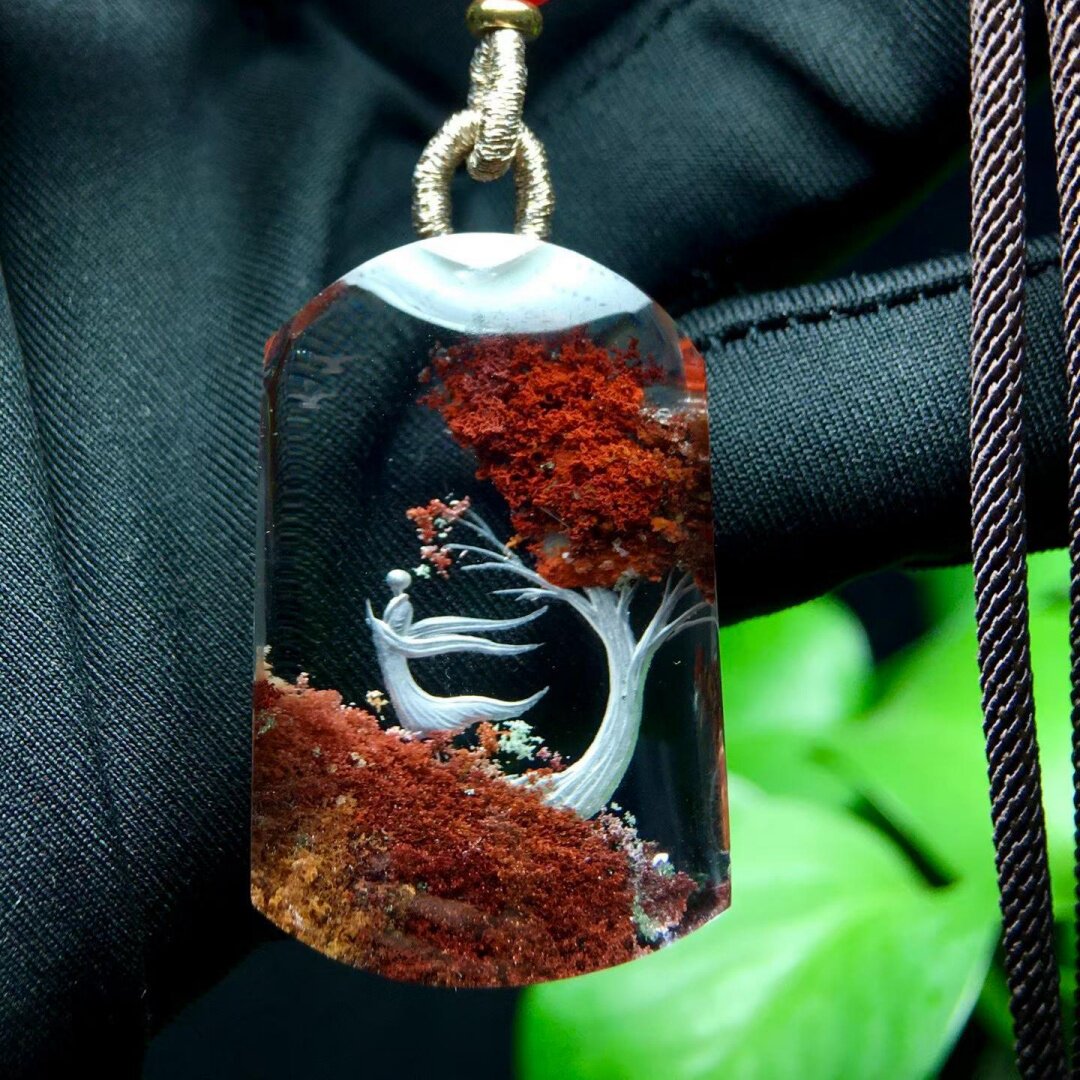 天然白水晶彩幽灵雕刻内雕阴雕悟道吊坠一心向佛项链挂件佛像男女