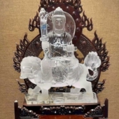 天然白水晶雕刻文殊菩萨佛像摆件摆设家用款 供奉