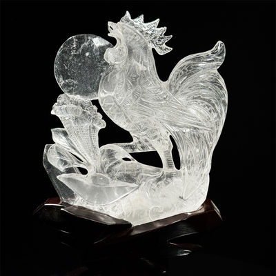 天然白水晶雕刻鸡生肖鸡摆件大公鸡吉祥物助运气招财化解镇宅