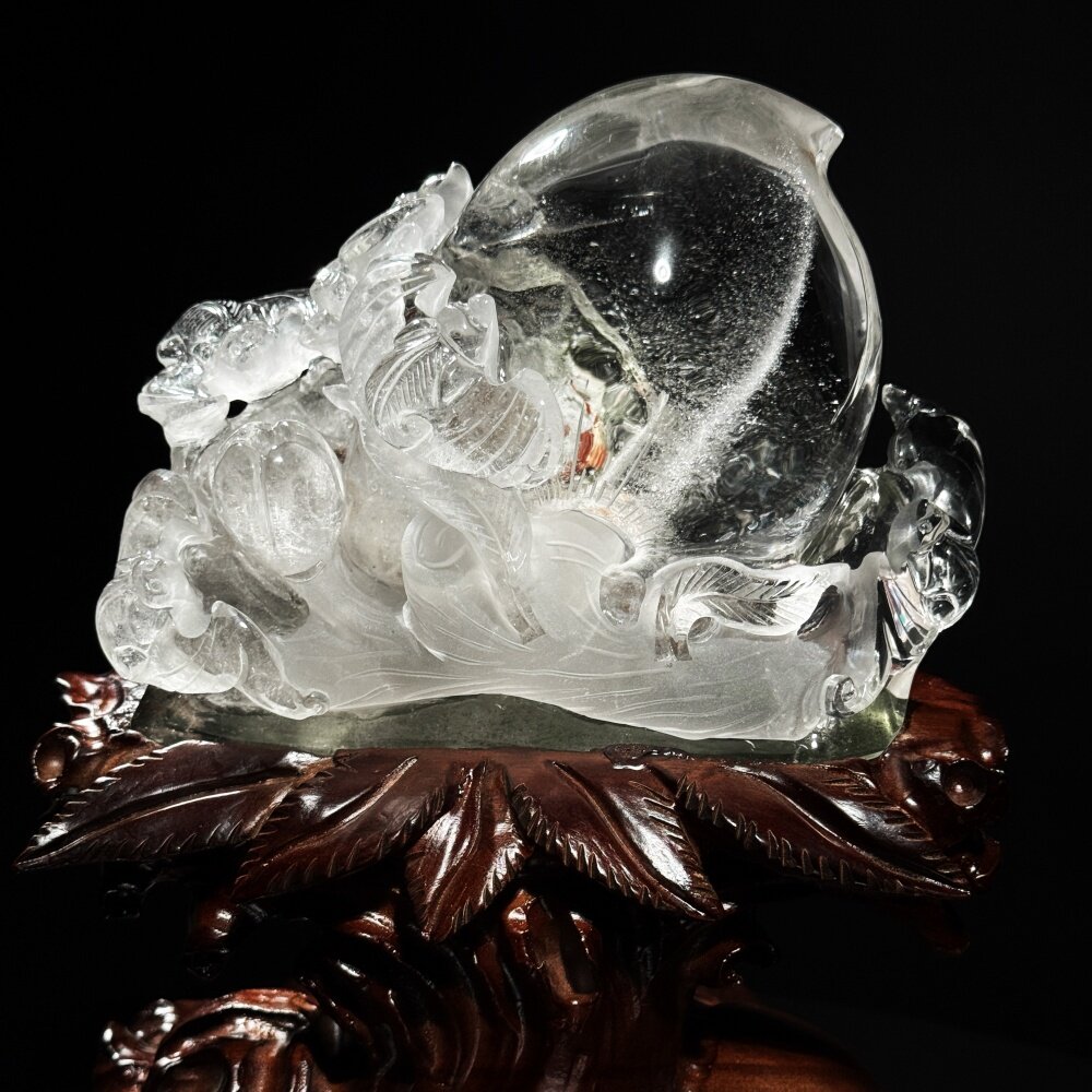 天然白水晶绿幽灵雕刻桃子摆件寿桃祝寿礼品工艺品客厅