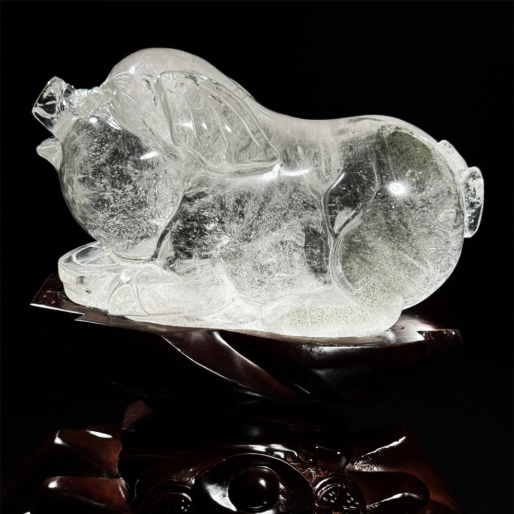 天然白水晶绿幽灵雕刻猪生肖猪摆件小猪吉祥物镇宅招财客厅办公室