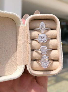 S925纯银戒指女8A锆石雷迪恩冰花切高碳钻方形鸽子蛋指环轻奢设计