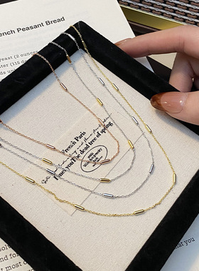 S925纯银日韩小众素链细链女圆柱间珠十字架项链ins锁骨链潮百搭