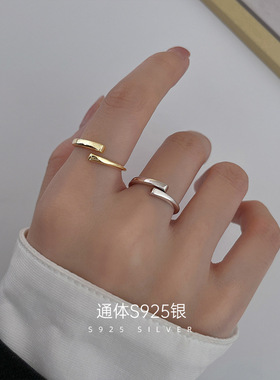 S925纯银情侣对戒ins简约冷淡风一对男女戒指小众设计高级感