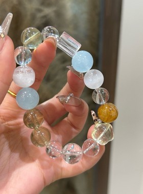 天然白水晶彩色糖果柠檬晶海蓝宝幽灵胶花多宝手串女手链轻奢ins