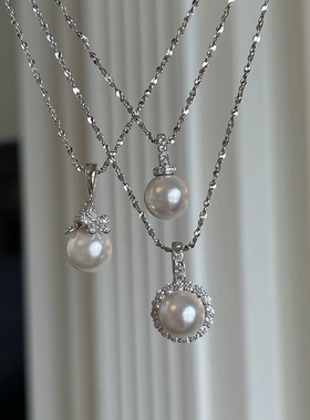 s925纯银法式轻奢波光粼粼施家珍珠项链气质高级感百搭