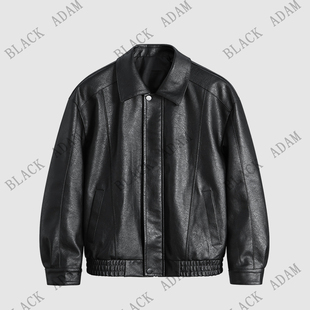 黑色外套休闲百搭经典 BLACK 男士 翻领真皮皮衣ZL8001 春秋 ADAM