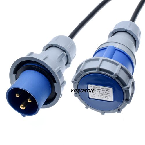 IEC309 316P6转316C6延长线2米16A 32A蓝色工业插头插座IP44 IP67