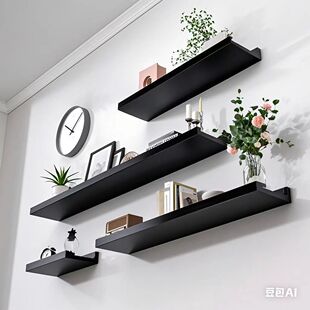 实木墙上置物架美甲一字隔板壁挂厨房收纳层板客厅背景装饰展示架