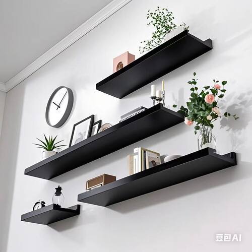 实木一字隔板壁挂美甲展示收纳架