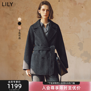 LILY2025冬新款女装优雅大气绵羊毛双面呢百搭通勤毛呢外套女短款
