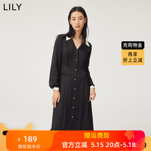 【商场同款】LILY2022秋新款女装气质纯色撞色修身款连衣裙小黑裙