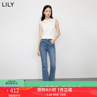 LILY2023秋新款 女装 商场同款 复古休闲别致开叉显瘦微喇牛仔裤