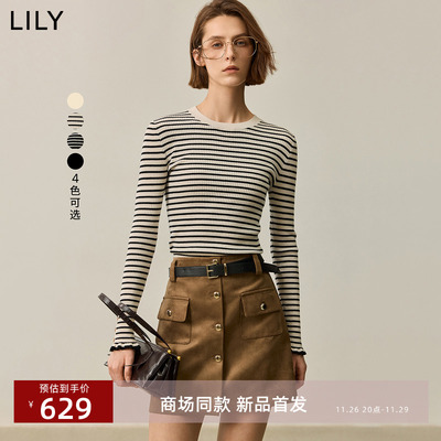 【商场同款】LILY2025冬新款女装绵羊毛山羊绒修身百搭针织衫打底