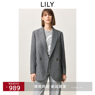【商场同款】LILY2025春新款女装绵羊毛混纺宽松休闲通勤西装外套