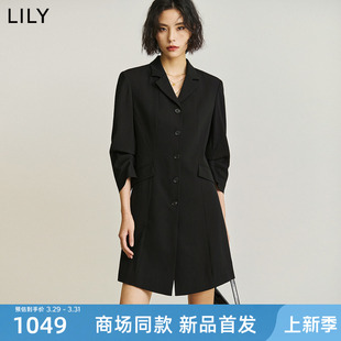 【商场同款】LILY2025夏新款女装通勤气质中长款西装连衣裙小个子