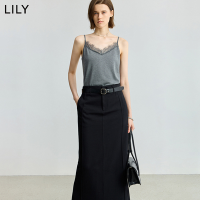【商场同款】LILY2025秋新款女装蕾丝花边V领修身吊带针织衫内搭