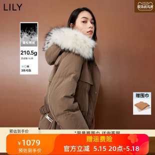 通勤长款 保暖鸭绒貉子毛连帽时尚 羽绒服外套女 女装 LILY2023冬新款