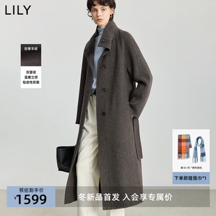 LILY2025冬新款女装羊毛羊绒混纺老钱立领双面呢大衣毛呢外套长款